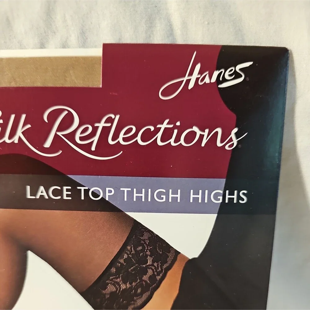 Vintage Hanes Silk Reflections Lace Top Thigh Highs Size CD Little Color